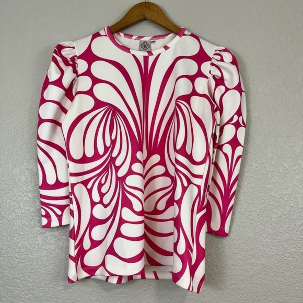 Sheridan French Top‎ Womens XS Pink Psychedelic Scuba Stretch Festival Dopamine